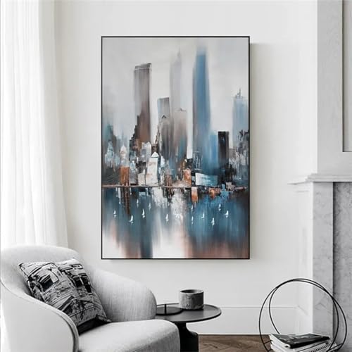 Affiches impressions ville bleu contemporaine art mural salon 50x95cm