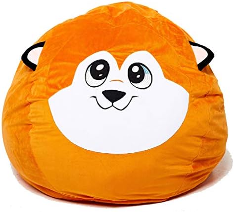 Roomganize Extra Large Animal Bean Bag Chair Cover and Soft Toy and Linen Storage Organizer for Room Decor (Fox)