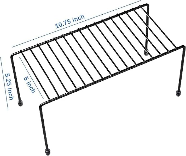 Mini Kitchen Shelves - Cabinet Storage Shelf Rack, Organization for Kitchen, Bathroom, Pantry, Desk & Home Office - Non-Slip Plastic Feet (Black, Set of 6)