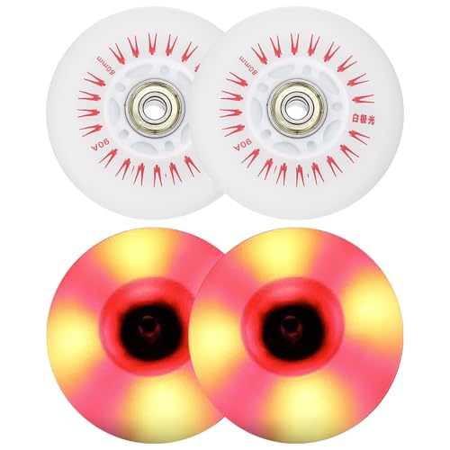 PATIKIL Light Up Inline Skate Wheels 80mm, 4Pcs LED Flashing Inline Roller Wheels 90A PU with Bearings for Indoor/Outdoor Scooter Replacement, Red