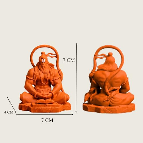 Image of Hanuman Murti - 3.5 Inch Orange Polyresin Idol for Car Dashboard, Home & Office Decor - Spiritual Statue for Living Room, Birthday, Diwali, Housewarming Gift