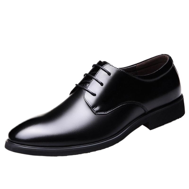 Dress Shoes for Men Waterproof Leather Non Slip Low Top Block Heel Anti-Slip Party Working Lace Up Breathable