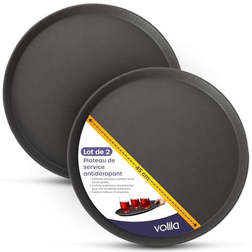 Plateau de service de boissons rond antidérapant - Ustensiles de cuisine, bars et restaurants (45 cm, lot de 2)