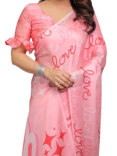 Image of ALMAARI FASHION Women's Floral Printed Georgette Satin Saree with Unstitched Blouse Piece | Traditional Ethnic Wear Sarees | Soft Lightweight Ethnic Office Wear Daily Wear Indian Sari (SG 151-160 H)