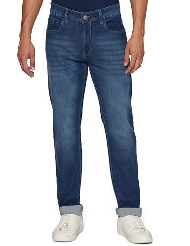 Peter England Men’s Tapered Fit Mid‑Rise Classic Tape Stretchable Twill Jeans – 55% OFF Deal