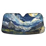 XYMZR Full Moon Mountain Lake Car Windshield Sunshade Foldable Car Sun Shade Cover, Reflector Sunshade Cool Your Vehicle Interior, Fits Car Truck SUV