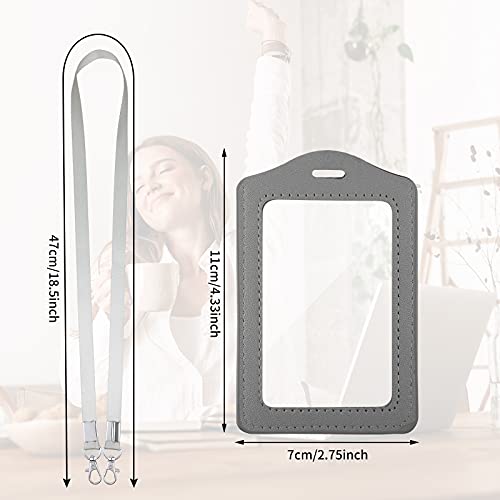 4 Pieces Vertical Leather Id Badge Holder Waterproof Clear Card Holder With 1 Clear Id Window And 4 Pieces Detachable Neck Lanyard For School Id Office Id #TOP1