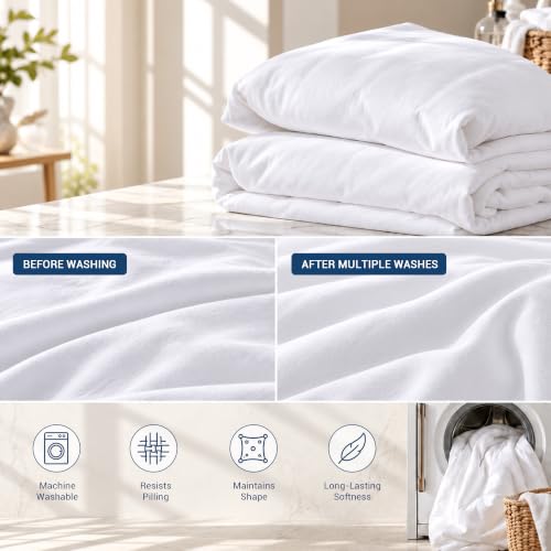 SheRest Prewashed White Duvet Cover King Size - 3 Pieces, Oeko-TEX Certified, Cotton-Like Polyester, Wrinkle-Free & Ultra Soft, 1 Duvet Cover 104" x 90" & 2 Pillow Shams, Comforter Not Included