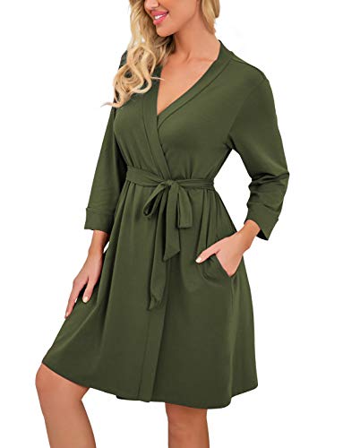 Prinstory Women Kimono Robes Short Lightweight Robe Soft Knit Sleepwear Casual Knit Bathrobe Ladies Loungewear Olive Green-Medium #TOP1