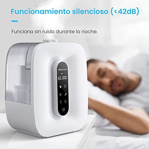 Pro Breeze® Humidificador Ultrasónico de 5.6 Litros. Con Neblina Fría y Cálida, Pantalla LED, Sensor de Humedad, Temporizador, Apagado Automático y Salida de 360°