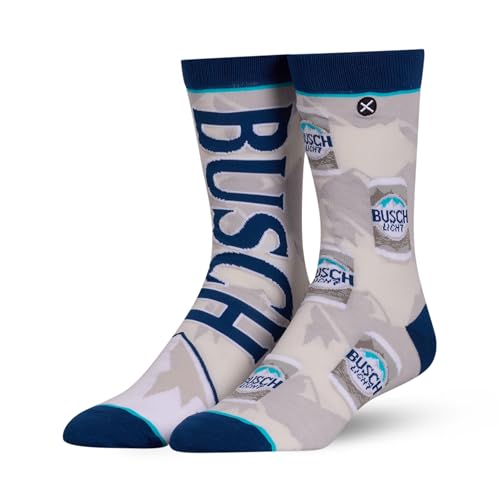Odd Sox Busch Light Beer Logo Novelty Crew Socks Size Large Mens 812 / Womens 9.513.5 Officially Licensed Design Durable Knit Gift for Beer Fans and Collectors