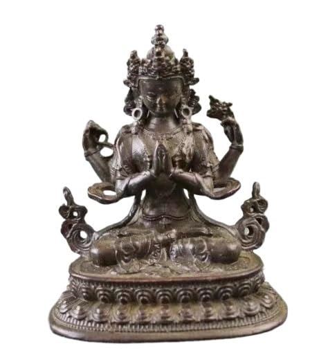 Statue tibétaine Guanyin à 4 bras en alliage d'or pour autel zen