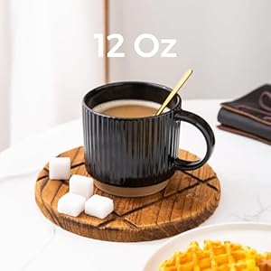 12oz stackable coffee mugs ceramic coffee mugs with texture patterns for manwomandadmom modern coffee mugs set of 4 for lattecappuccinococoa dishwashermicrowave safe black  urban country home decor