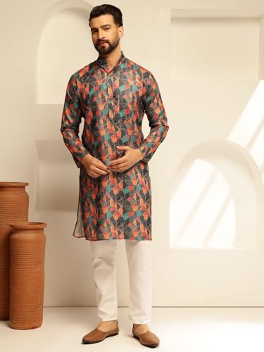Image of SOJANYA (Since 1958 Men's Cotton Linen Geometric Print Long Kurta