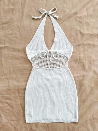 Image of GORGLITTER Women's Crochet Dresses Sexy Hollow Out Tie Backless Sleeveless Bodycon Sundress