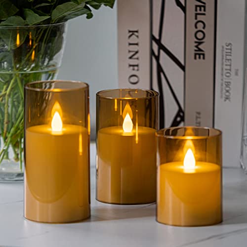 Enido Flameless Candles With Remote, Acrylic Battery Operated Flickering Led Pillar Candles Set Of 3  thumb #5