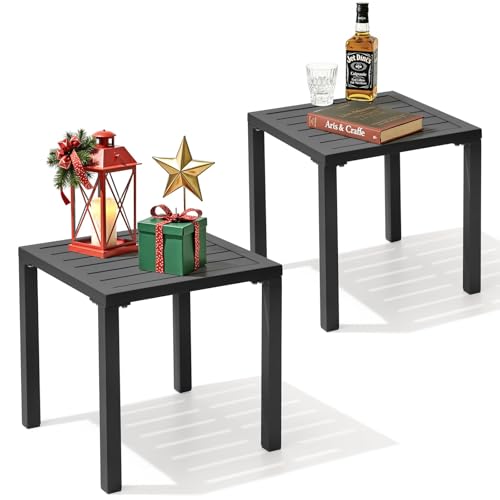 Crestlive Products Aluminum Outdoor Side Table Set of 2, Pool Lounge Chair Side Table, Weather Resistant Small Square Coffee End Table for Patio, Yard, Garden, Porch, Deck, Outdoor