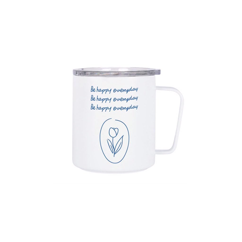 Grande capacité Gobelet isolé Blanc Tasse à café en Acier Inoxydable avec Couvercle et poignée Tasses à Boire pour Le Bureau à Domicile Tasse à thé réutilisable 360ml Solide