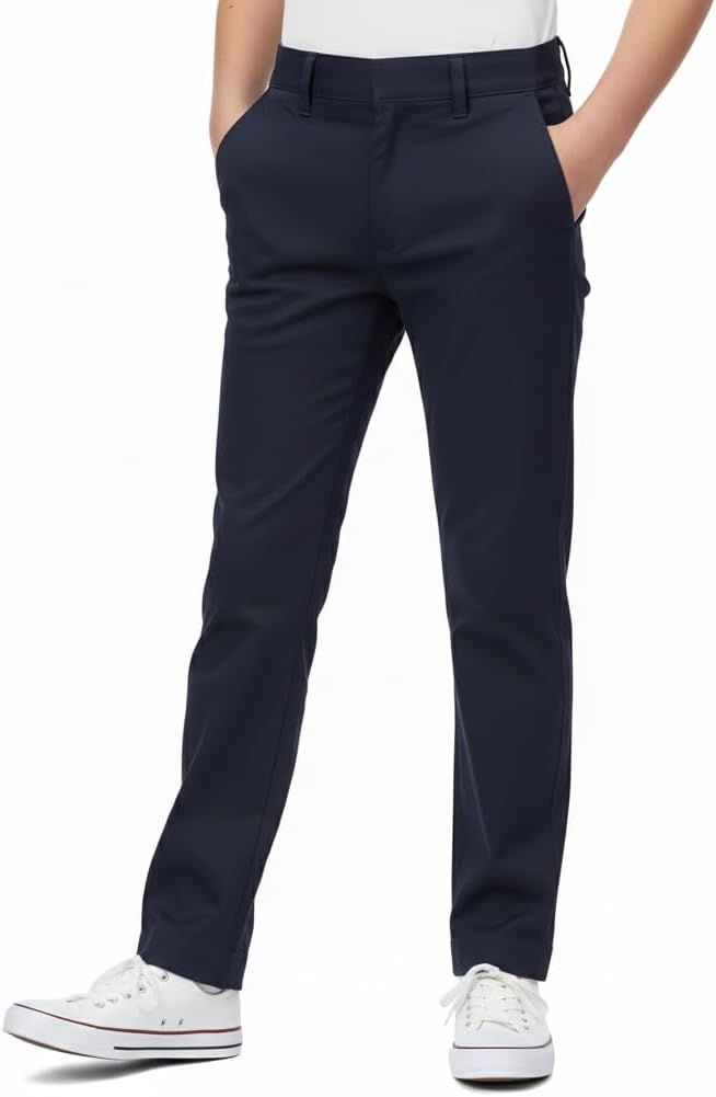 Boy's Uniform Twill Pants Flat Front Pants