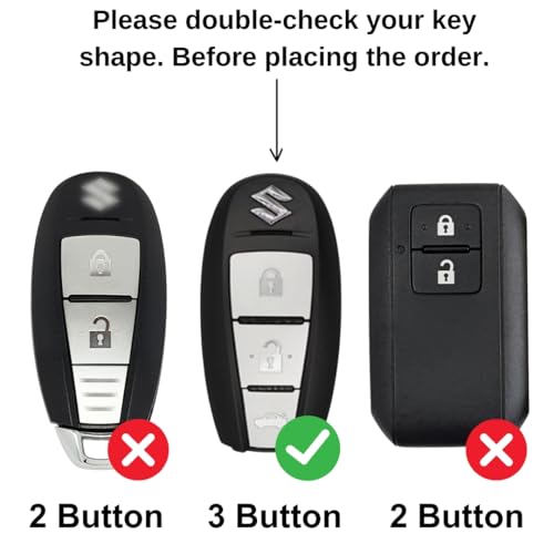 Image of KEYCEPT Metal Alloy Key Cover for Suzuki Baleno | Grand Vitara | S Cross | Ciaz | Swift | Ignis | XL6 | Fronx | Brezza | Jimny 3 Button Smart Key with Keychain (Long Keychain).