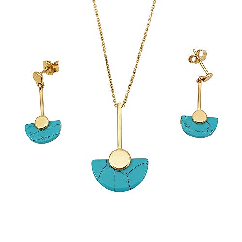 Preisvergleich Produktbild Kiara Jewellery Halskette und Ohrstecker, vergoldet, 925er Sterlingsilber, Halbmond-Anhänger und passende Ohrstecker, Türkis auf 45,7 cm langer Kette