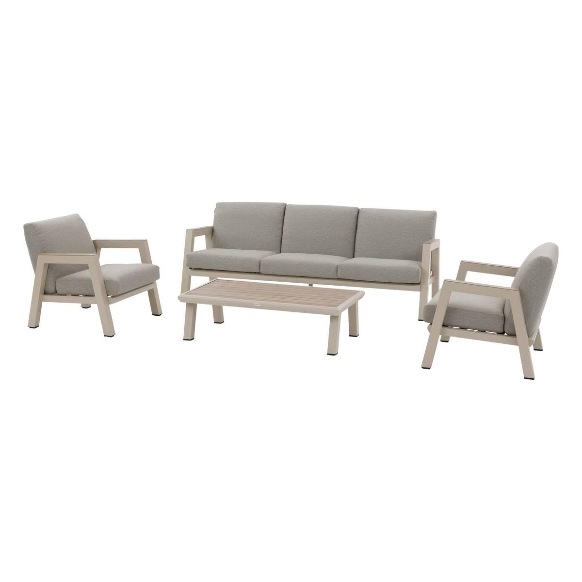 HESPERIDE - Salon de Jardin Axiome 5 Places Beige Argile - Aluminium Anti-Rouille - Coussins Déhoussables, Déperlants - Mobilier d'Extérieur pour Jardin, Patio