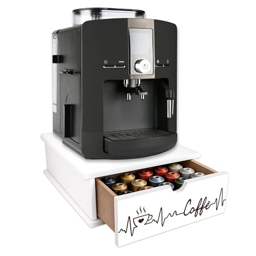 Lupia - Cassetto Porta Cialde Caffè e Porta Capsule 27x33x11 cm CAFFE' RHYTHM, Contenitore Organizer per Caffè, Tè, Tisane e Zucchero, Angolo Bar in Legno Bianco Antimacchia per casa e ufficio
