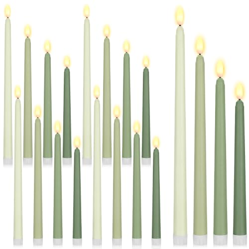 Image of Rossesay 24 Pcs Flameless LED Taper Candles Battery Operated Candle 8.5 inch, 9.65 inch, 10.8 inch, 12.8 inch Flameless Candlesticks Flickering for Christmas Church Wedding Indoor Decoration(Classic, Green Series)