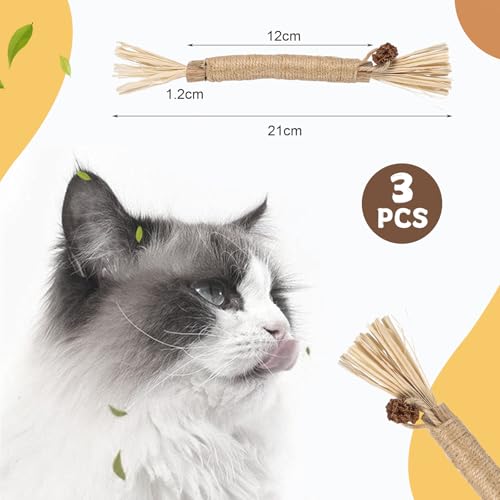 Silvervine Katzenspielzeug, natürliches Katzenminze-Kauspielzeug für Kätzchen, zur Zahnreinigung, steigert den Appe, beruhigt Angst und Stress, 3 Stück
