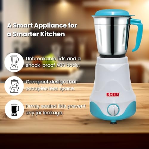 Image of Jaia J-7 Mixer Grinder 500-Watt Mixer Grinder with 3 Jars Liquidizing Wet Grinding and Chutney Jar Stainless Steel blades 1 Year Warranty (Color- CDGreen))