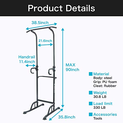 BODYTECH Power Tower Dip Station for Home Gym Workout, Fitness. Pull up Bar Stand for Muscle Training. 330LBS Black BTS91NH006A - Thumbnail 6