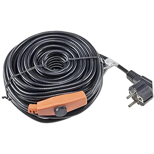 Frostskydd, värmekabel med temperaturgivare, 12 meter, värmekabel, frostkabel, med skyddskontakt, för vattenledningar i huset, pool, damm