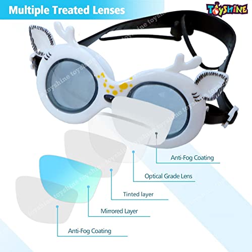 Image of Toyshine Swim Goggles, (Stag Design) Anti Fog No Leaking Clear Vision Water Pool Swimming Goggles (Age 6-14),White - Multi SSTP