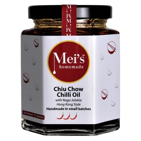 Mei's homemade Chiu Chow Chilli Oil Spicy Crunchy Chilli Flakes with Sichuan peppercorns Gluten Free Plant-based 155g Cover
