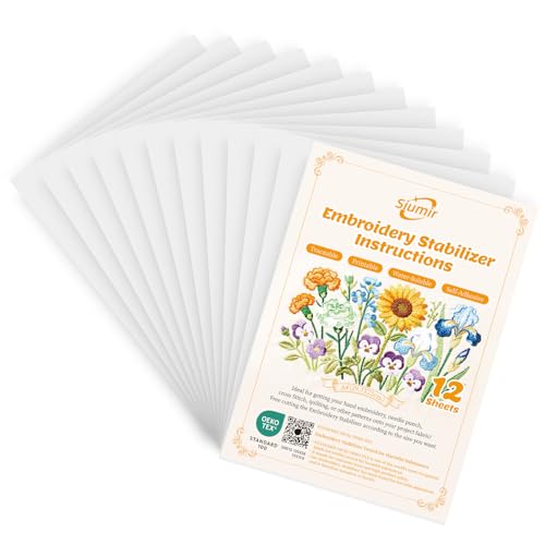 Siumir 12PCS Water Soluble Embroidery Paper A4 8.27x11.69 Sticky Embroidery Stabilizer with Transparent Backing Dissolvable Traceable Printable Draw Patterns for Hand & Machine Embroidery