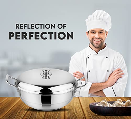 Image of VARCHAS Stainless Steel Idli Maker & Steamer with 4 Plates | Mini Multi Kadai 3 Litre, 22 cm | Idli, Dhokla, Momo, Steaming Cooker | Induction & Gas Compatible Kadhai
