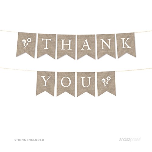 Andaz Press Hanging Bunting Pennant Party Banner with String, Printed Burlap, Thank You!, 4-Feet, 1-Set, Includes String
