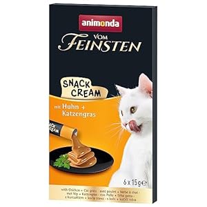 vom Feinsten Katzen Snack Cream (6 x 15g), Köstlicher Katzensnack mit zartem Huhn und nahrhaftem Katzengras in praktischen Frischebeuteln von animonda