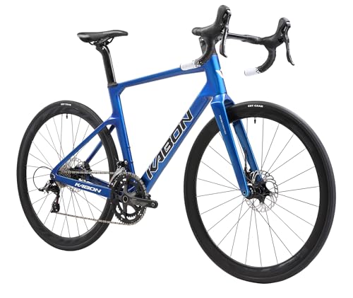 KABON Full Carbon Road Bike, 700C Carbon Fiber Frame Road Bike with Shimano 105 22 Speed Disc Brake Racing Bicycle with Carbon Wheelset (Blue, 50cm)