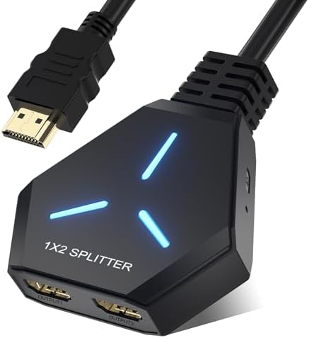 HDMI 分配器 1入力2出力 ケーブル一体型 Hxwlo HDMI スプリッター 2画面同時出力 4K/1080P対応 3D視覚効果 HDMI 分配器 同時出力 2分配 HDMI 増設 HDMI 二股 HDMI 分配機 PS5/PS4/Xbox/HDTV/DVD プロジェクターなど対応【USB電源ケーブル付き】【日本語取扱説明書付き】