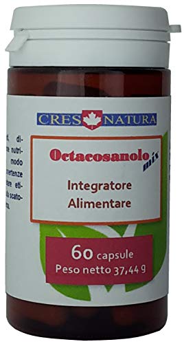 OCTACOSANOLO-mix 60 capsule. Integratore alimentare di octacosanolo, guaranà, taurina, vitamine, coenzima Q10. Per equilibrio peso, metabolismo. Prodotto in Italia.