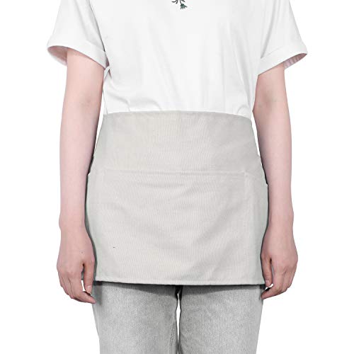 Gnegni 3 Pockets Waist Apron-Waitress Waiter Server Apron Short Half Uniform Apron Light Gray #TOP2