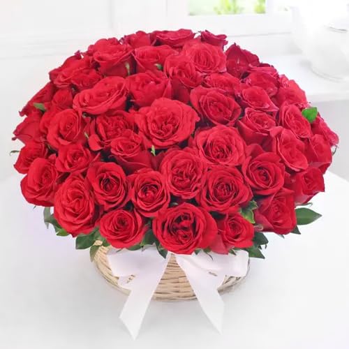 IFG's Beautiful Basket Arrangement of Red Roses, 50 pcs Fresh Flowers - Same Day Delivery-image-47