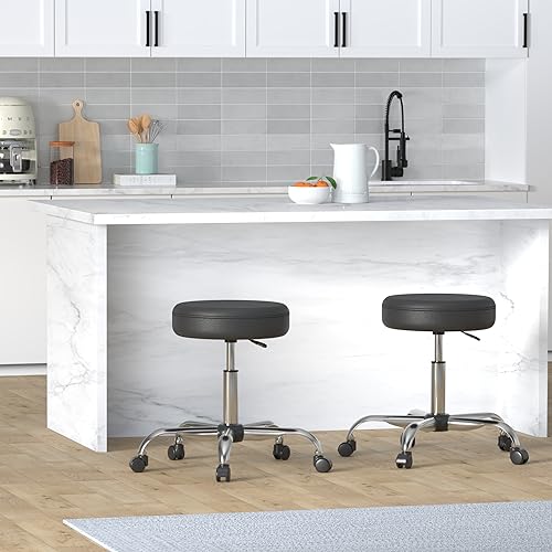 Amazon Basics Drafting Spa Bar Stool with Wheels, Height Adjustable Swivel Seat, Easy to Move, Black, 22.05" x 22.83" x 19.88" view 2