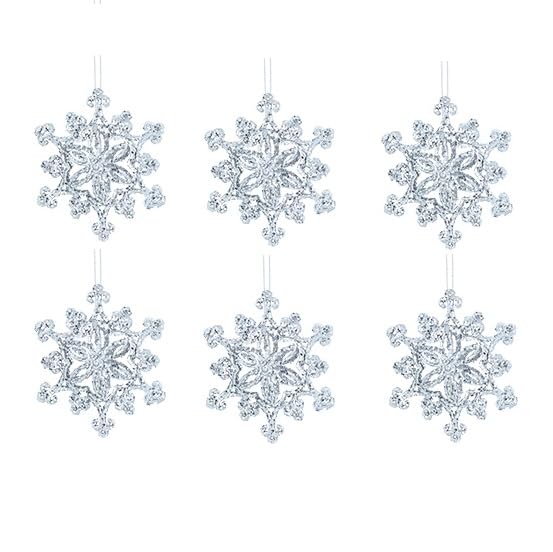 Gisela Graham Silver Glitter Acrylic Snowflake Christmas Decorations, Set of 6