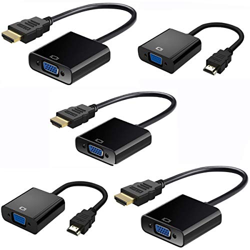 Gold-Plated HDMI to VGA Adapter (Male to Female) for Computer, Desktop, Laptop, PC, Monitor, Projector, HDTV, Chromebook, Raspberry Pi, Roku, Xbox and More  Black (5)