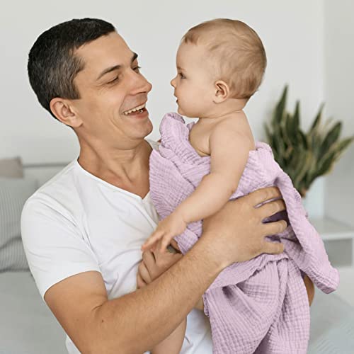 Image of lulumoon Muslin Swaddle Blanket Baby - Cotton Swaddling Blanket Soft Baby Receiving Blankets Neutral 2Pack(Purple)