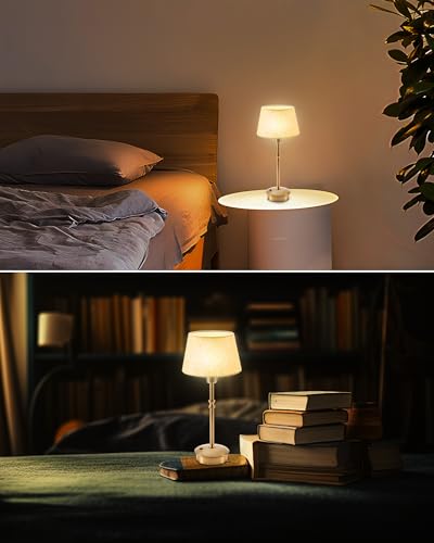 Umexus HVUS-20632M1 Portable Cordless Table Lamps Rechargeable, 5000Mah Battery Operated, 3 Level Brightness Dimmable, Night Bedside Lamp, Ambient Lamp For Patio, Restaurant, Dinning, Fabric Shade, Antique Brass thumb #2