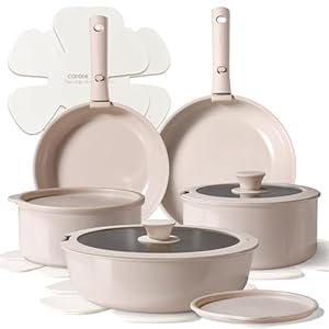 CAROTE Ceramic Cookware Sets, Pots and Pans Set Non Stick Non Toxic, Induction Cookware, Kitchen Cookware Sets, Pots Set for Healthy Coooking 15PCS, Taupe