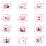 Maxi Nona - Marcos de fotos autoadhesivo para celebrar los cumpleaños de bebés. Banner fotográfico 1 año para decorar habitaciones o fiestas de cumpleaños infantiles. (Rosa)